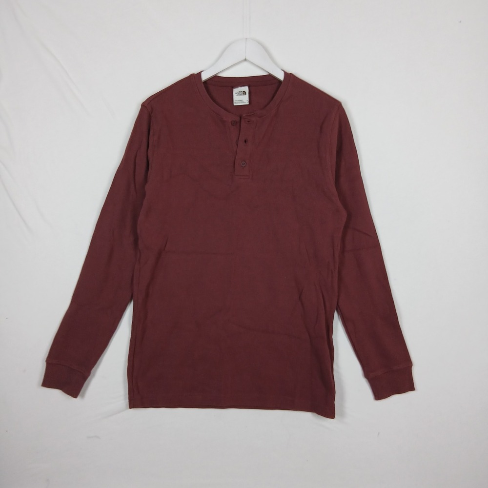 The North Face Mens Waffle Knit Henley Long Sleeve Shirt Burgundy Red Size M